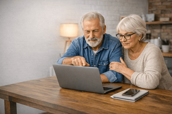 seniorzy przy laptopie